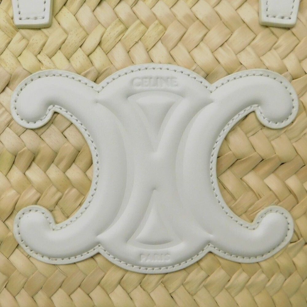 CELINE Triomphe Teen Classic Panier Basket White Raffia Palm Leaf Shoulder Bag - Picture 6 of 7